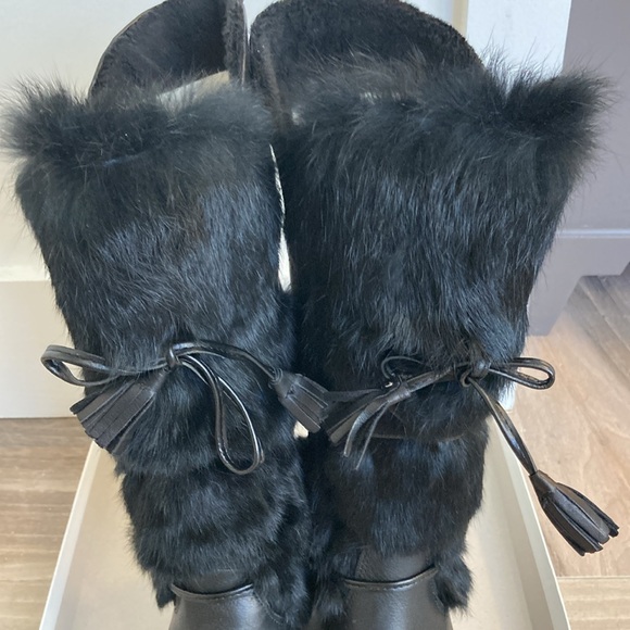 Ladies beautiful new Black leather & fur wedge Italian boots 275 Central size 37 - Picture 9 of 12